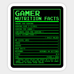 Gamer Nutritional Facts - Funny Gamer Video Game Sticker